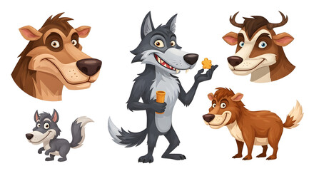 Cartoon Forest Animals Collection: Wolf, Deer, Dog, Squirrel