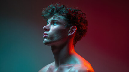 Striking Portrait of a Young Man with Curly Hair