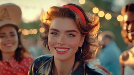 Vintage romance: youthful charm, rockabilly flair, pinup beauty, retro fashion, diner atmosphere, neon glow, 50s influence, Hollywood chic, jukebox music, nostalgic love, timeless elegance, 60s style.