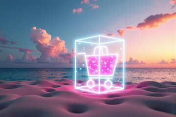 Virtual Shopping Experience in a Sunset Deserted Beach with Holographic Projection.