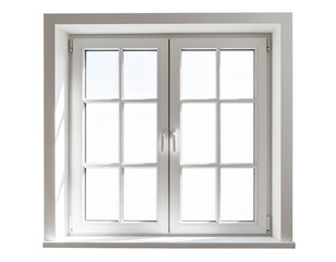 Fototapeta premium Front View of Minimal White Window Frame with Soft Sunlight Casting Shadows Indoors, Isolated PNG