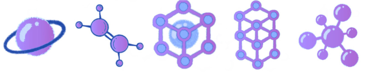 Purple Molecule Atom Science Cute Cartoon Icon Set