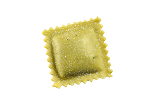a close up of a pasta ravierole on a white surface