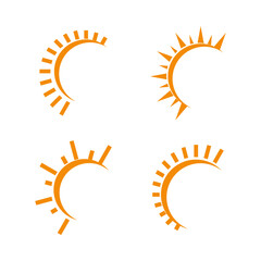 Minimal orange sun logo set with abstract sun shape and rays