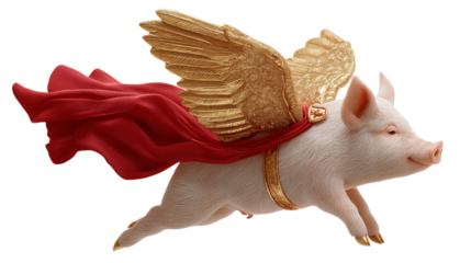 Winged Pig with Red Cape Surreal Flying Animal