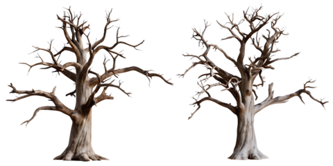 Bare gnarled trees isolated on a transparent background