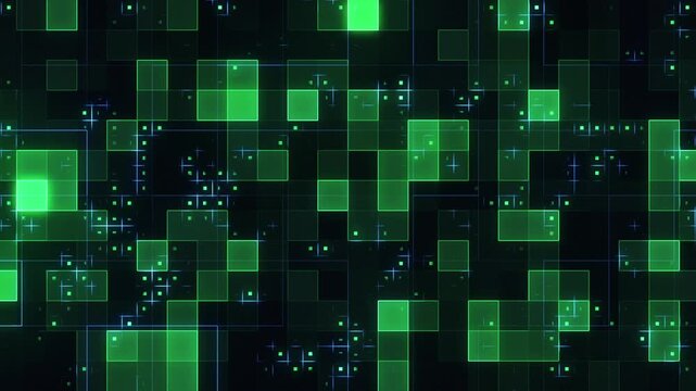 Dynamic Abstract Squares Sci-fi Grid Motion Background with Seamless Looping Green Blue