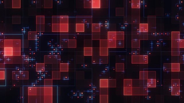 Dynamic Abstract Squares Sci-fi Grid Motion Background with Seamless Looping Red Orange