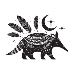 Geometric Aardvark Silhouette in Black Made from Triangles Circles and Rectangles Isolated on White Background Art Print