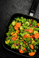 Grilled vegetables in a frying pan. Close up. Organic food.