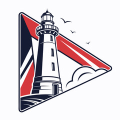 Vintage Style Lighthouse in Play Button Frame with Seagulls