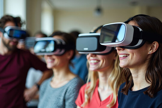 Aerial View of Individuals in Virtual Reality Headsets Engaged in Team Building Exercise