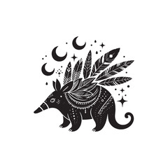 Mandala Pattern Aardvark Silhouette with Clean Cutout Design Black Animal Vector Isolated on White Background for Wall Art