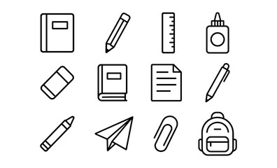 Minimalist school supplies icons set for educational design projects