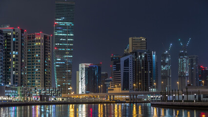 Dubai business bay towers night timelapse