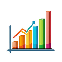 Business success graph showing financial market growth with a 3D bar chart and an up arrow illustration