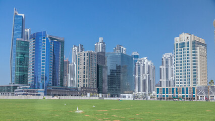Obraz premium Panoramic timelapse view of business bay and downtown area of Dubai