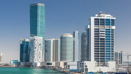 Obraz premium Panoramic timelapse view of business bay and downtown area of Dubai