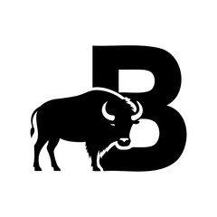Bison silhouette integrated with bold letter B logo on buffalo bull
