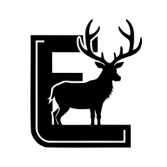 Elk silhouette inside a bold letter E logo on deer stag