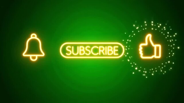 Subscribe bell like neon green screen animation for channel promotion and engagement now please