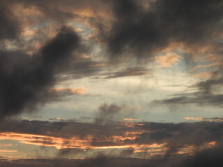 Colorful, evening, storm clouds at sunset, Kent County, Delaware. Natural cloudscape. Remnants of Tropical Storm Debby.