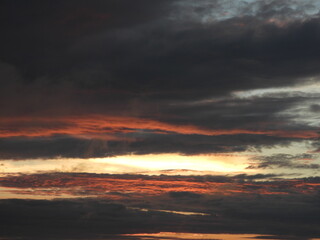 Colorful, evening, storm clouds at sunset, Kent County, Delaware. Natural cloudscape. Remnants of Tropical Storm Debby.