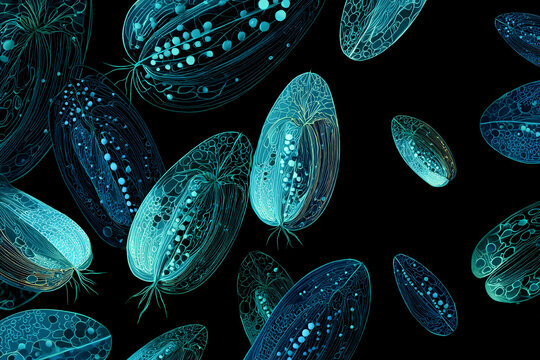 A vector illustration of bioluminescent Hudson Bay algae with glowing patterns