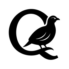 Quail silhouette integrated into a bold letter q logo bird