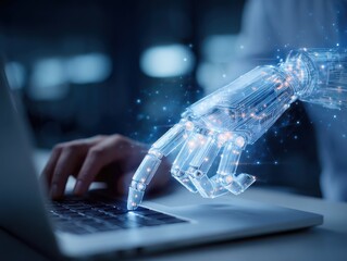 AI automation and API automation. Data transfer through system integration. Intelligent process automation technology solutions. Businessman using laptop computer for managing automation technology.