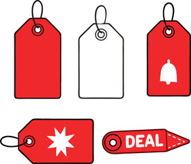 Flat Red Vector Tag with Hole  Sale Label Icon Isolated on White

