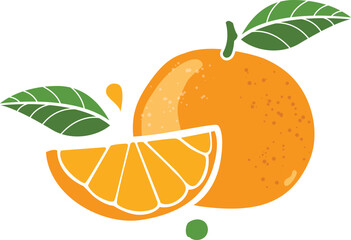 Fresh Orange Fruit with Slice and Leaves