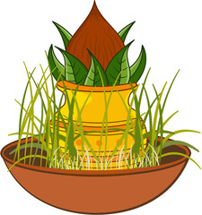 puja kalash with barley grass for Navratri puja indian festival vector illustration