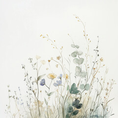 Delicate watercolor botanical digital paper floral background in soft basic nude beige tones