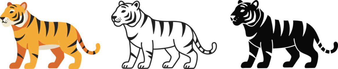 Tiger Illustration Set in Color and Black and White