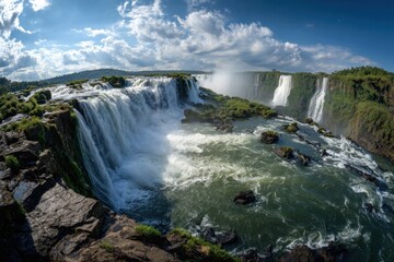 Fototapeta premium Majestic waterfalls cascading into a lush valley