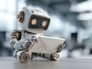 AI chatbot managing business email communication on digital tablet, used by professional for smart inbox automation, virtual assistant service, and improving workplace productivity with technology