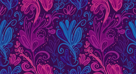 Vibrant Ornate Floral Seamless Vector Pattern Background