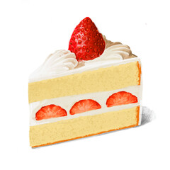 Hand-painted strawberry shortcake slice illustration – cute dessert clipart A charming and realistic digital painting of a strawberry shortcake slice with fresh strawberries and whipped cream layers. 