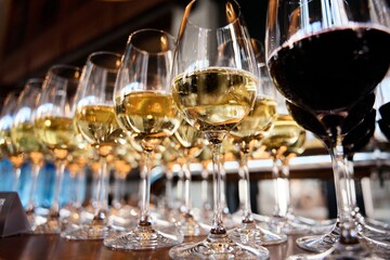 Elegant Wine Glasses with Wine on a Table	