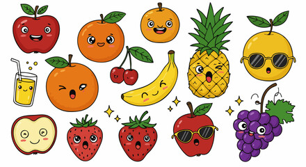 Cute Fruit Characters Vector Illustration Set