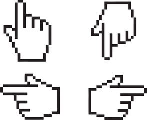 Pixel hand cursor icon in vector style for web and computer pointer design
