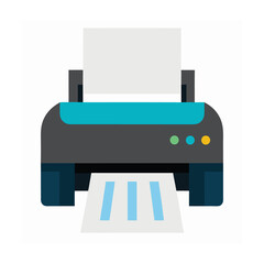 Printer icon vector illustration on square internet button with office technology and business equipment elements