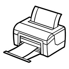 Printer illustration isolated on white showing office printing machine with paper and technology elements