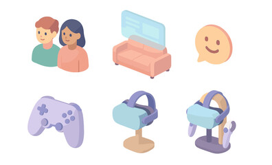 Modern 3d isometric icons of technology and communication elements