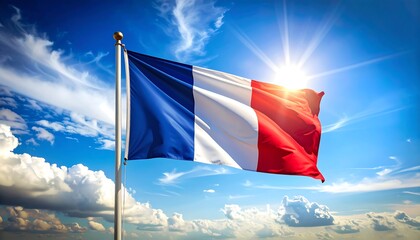 French flag waving in a vibrant blue sky (3)