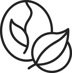 Tea leaf and coffee bean combined outline icon.