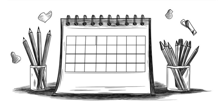 Blank calendar in continuous one line art vector style. Minimal contour doodle illustration isolated on a transparent or white background. Ideal for planning designs.