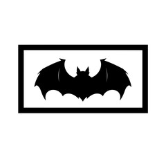 minimalist black bat silhouette framed on a white background for halloween decoration