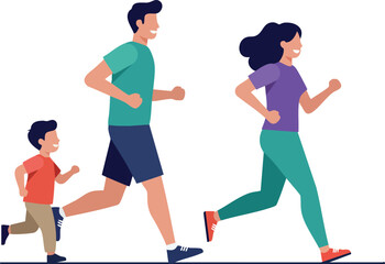 Fototapeta premium Family jogging together outdoors healthy lifestyle exercise activity vector illustration